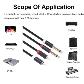 Dvojno 6 35mm TS Moški RCA Kabel Adapter Mic Multimedia Audio Kabel Hi-fi Jack Uravnoteženo MP3 Tablet Avto Urad Video CD-jev