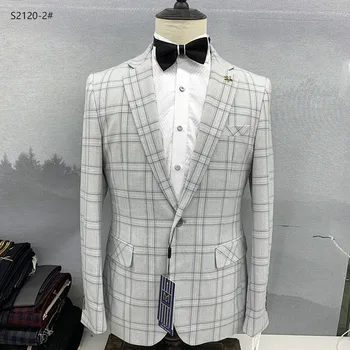 2023Boutique High-end Blazer Moda za Moške Lep Trend Slim Jeseni Novo Kariran Sivi Plašč Eno Zahodna Podjetja Mala Obleko
